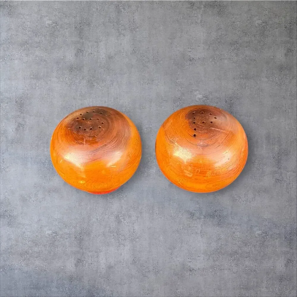 Vintage California Redwood Souvenir Salt & Pepper Balls Mushroom Shape